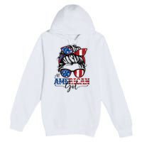 All American Girl 4th Of July Women Messy Bun Usa Flag Premium Pullover Hoodie