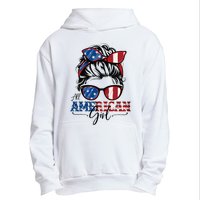 All American Girl 4th Of July Women Messy Bun Usa Flag Urban Pullover Hoodie