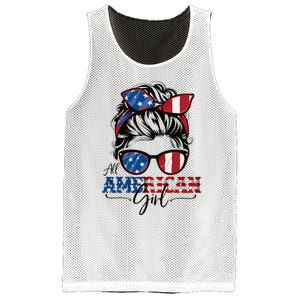 All American Girl 4th Of July Women Messy Bun Usa Flag Mesh Reversible Basketball Jersey Tank