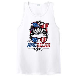 All American Girl 4th Of July Women Messy Bun Usa Flag PosiCharge Competitor Tank