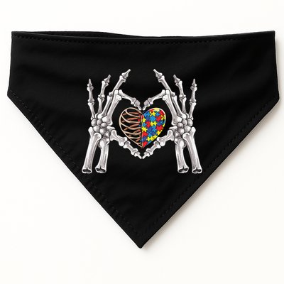 Autism Awareness Gothic Skull Hand Autism Puzzle Piece Heart Gift USA-Made Doggie Bandana