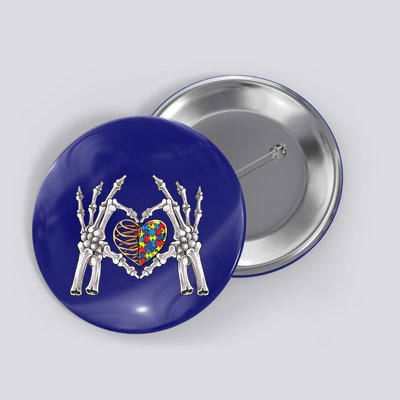 Autism Awareness Gothic Skull Hand Autism Puzzle Piece Heart Gift Button