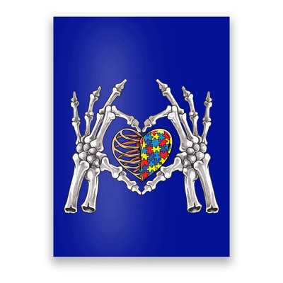 Autism Awareness Gothic Skull Hand Autism Puzzle Piece Heart Gift Poster