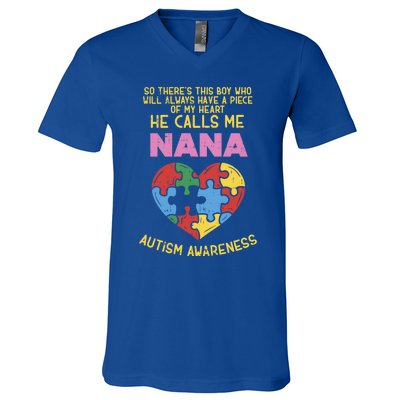 Autism Awareness Gift Piece My Heart Nana Gift Great Gift V-Neck T-Shirt