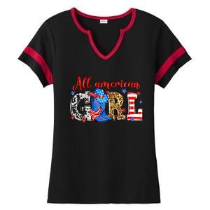 All American Girl Howdy 4th Of July Independence Day Cowboy Cowgirl Western Ladies Halftime Notch Neck Tee