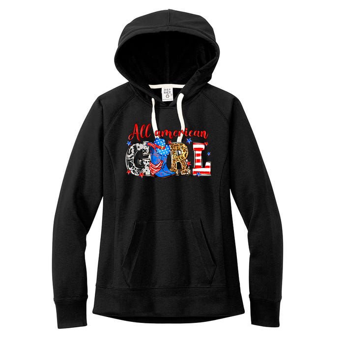 All American Girl Howdy 4th Of July Independence Day Cowboy Cowgirl Western Women's Fleece Hoodie