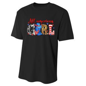 All American Girl Howdy 4th Of July Independence Day Cowboy Cowgirl Western Performance Sprint T-Shirt