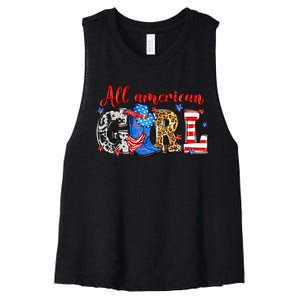 All American Girl Howdy 4th Of July Independence Day Cowboy Cowgirl Western Women's Racerback Cropped Tank