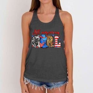 All American Girl Howdy 4th Of July Independence Day Cowboy Cowgirl Western Women's Knotted Racerback Tank