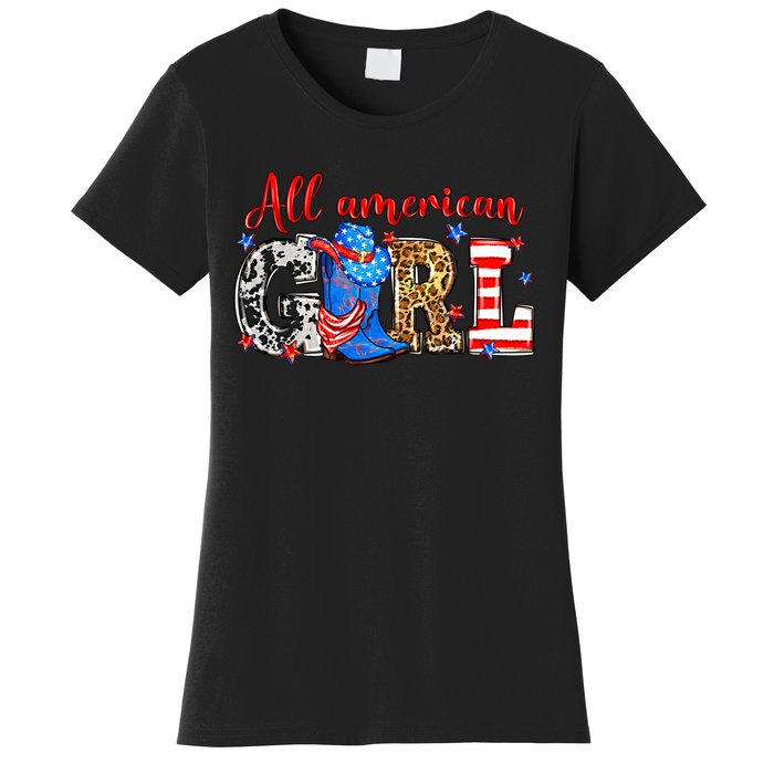 All American Girl Howdy 4th Of July Independence Day Cowboy Cowgirl Western Women's T-Shirt