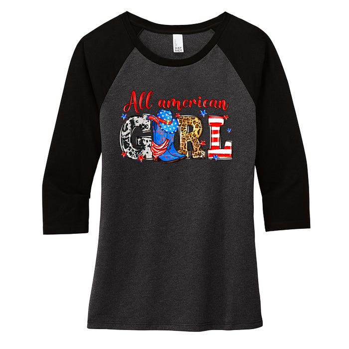 All American Girl Howdy 4th Of July Independence Day Cowboy Cowgirl Western Women's Tri-Blend 3/4-Sleeve Raglan Shirt