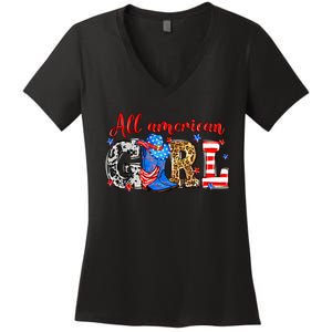 All American Girl Howdy 4th Of July Independence Day Cowboy Cowgirl Western Women's V-Neck T-Shirt