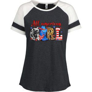 All American Girl Howdy 4th Of July Independence Day Cowboy Cowgirl Western Enza Ladies Jersey Colorblock Tee