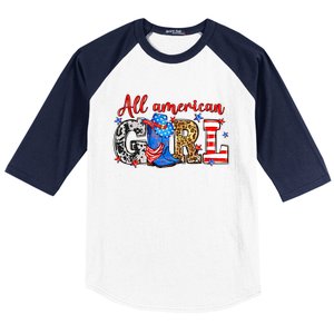 All American Girl Howdy 4th Of July Independence Day Cowboy Cowgirl Western Baseball Sleeve Shirt