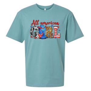 All American Girl Howdy 4th Of July Independence Day Cowboy Cowgirl Western Sueded Cloud Jersey T-Shirt