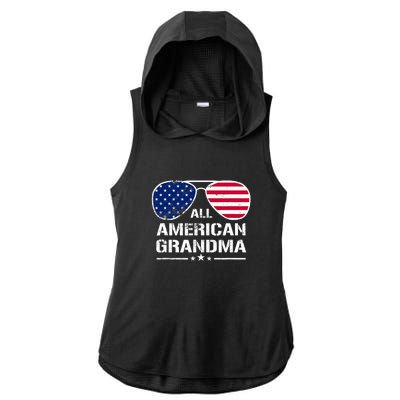 All American Grandma American Flag Patriotic Ladies PosiCharge Tri-Blend Wicking Draft Hoodie Tank