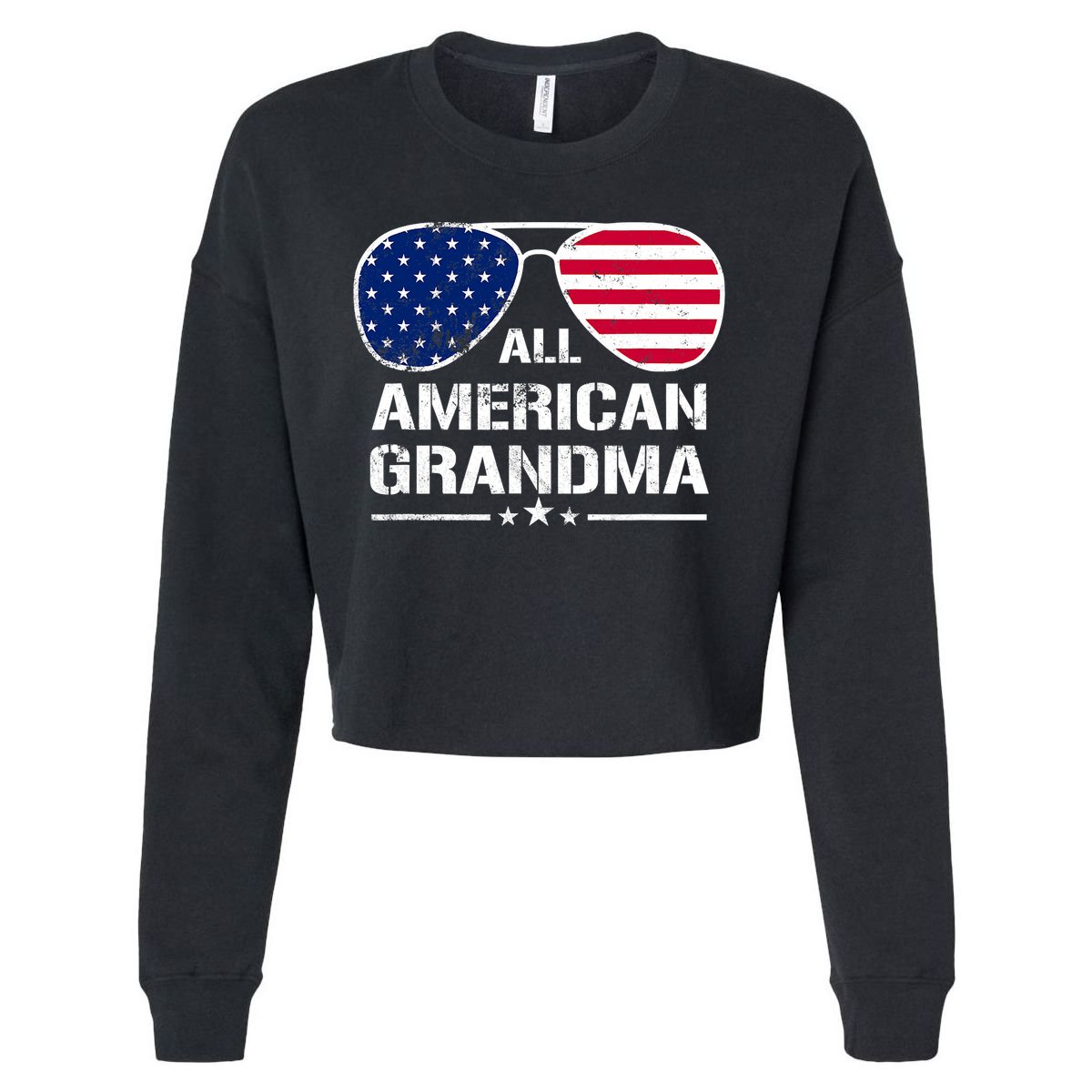 All American Grandma American Flag Patriotic Cropped Pullover Crew