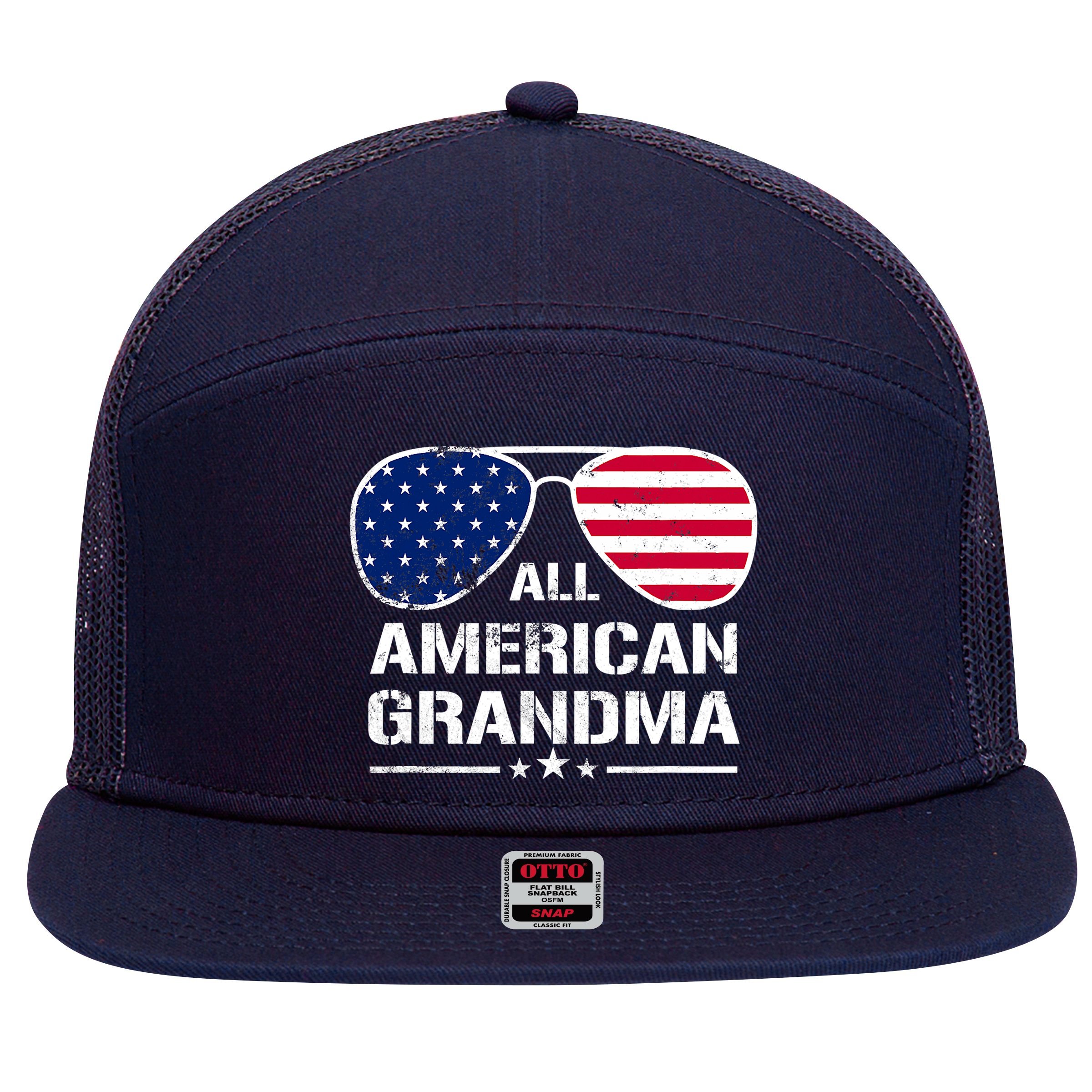 All American Grandma American Flag Patriotic 7 Panel Mesh Trucker Snapback Hat