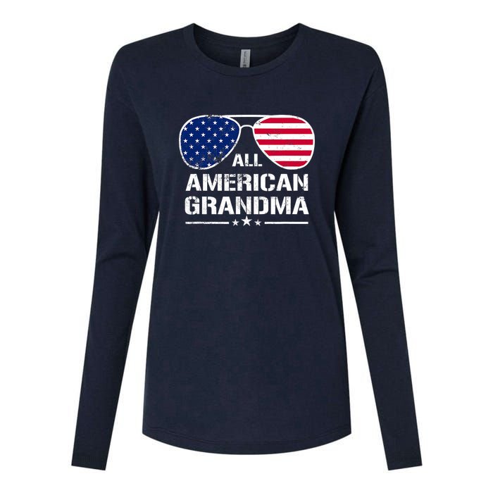 All American Grandma American Flag Patriotic Womens Cotton Relaxed Long Sleeve T-Shirt