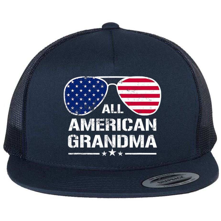 All American Grandma American Flag Patriotic Flat Bill Trucker Hat