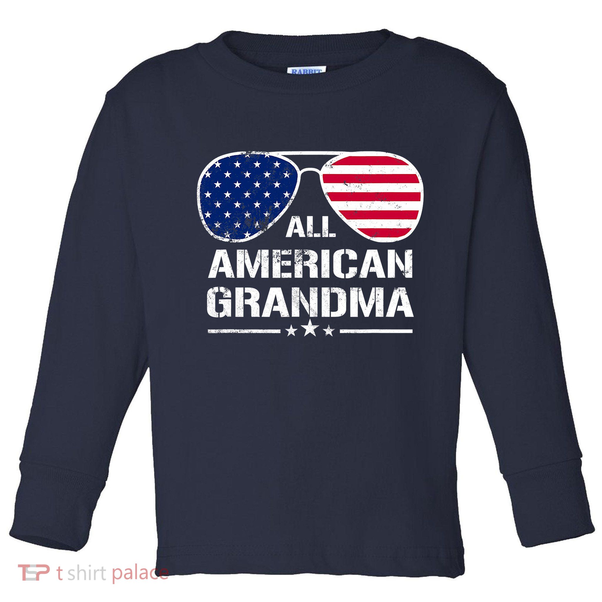 All American Grandma American Flag Patriotic Toddler Long Sleeve Shirt