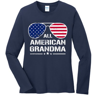 All American Grandma American Flag Patriotic Ladies Long Sleeve Shirt