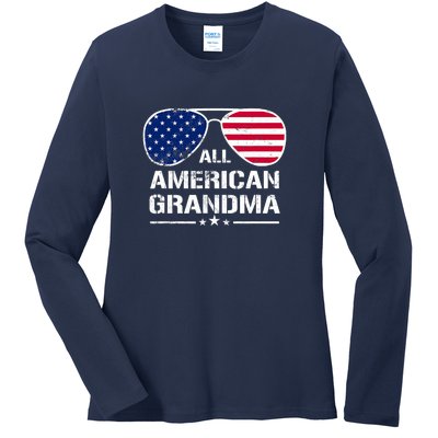 All American Grandma American Flag Patriotic Ladies Long Sleeve Shirt