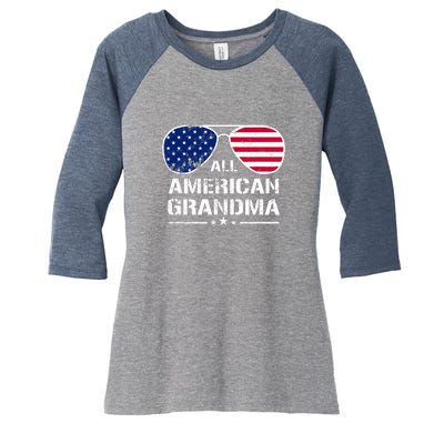 All American Grandma American Flag Patriotic Women's Tri-Blend 3/4-Sleeve Raglan Shirt