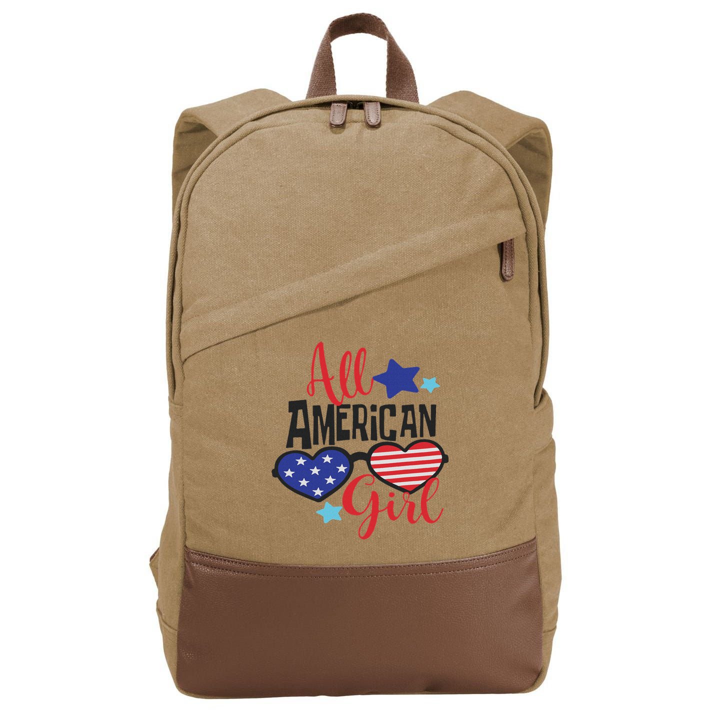 All American Girl 4th July Usa Flag Patriotic Cotton Canvas Backpack