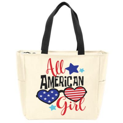 All American Girl 4th July Usa Flag Patriotic Zip Tote Bag