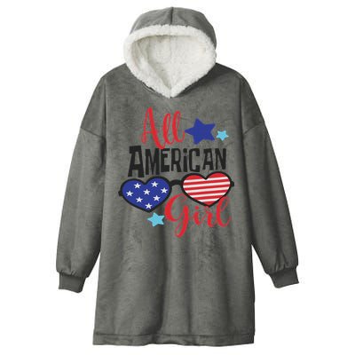 All American Girl 4th July Usa Flag Patriotic Hooded Wearable Blanket
