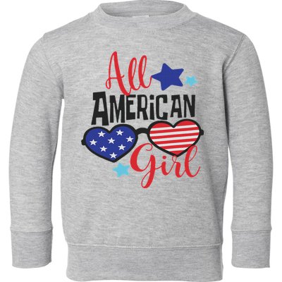 All American Girl 4th July Usa Flag Patriotic Toddler Sweatshirt