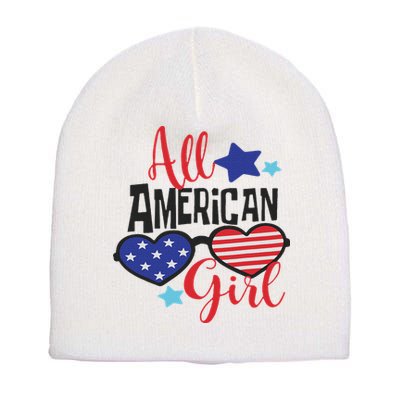 All American Girl 4th July Usa Flag Patriotic Short Acrylic Beanie