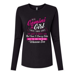 As A Gemini Girl I Have Three Sides Astrology Zodiac Sign Womens Cotton Relaxed Long Sleeve T-Shirt