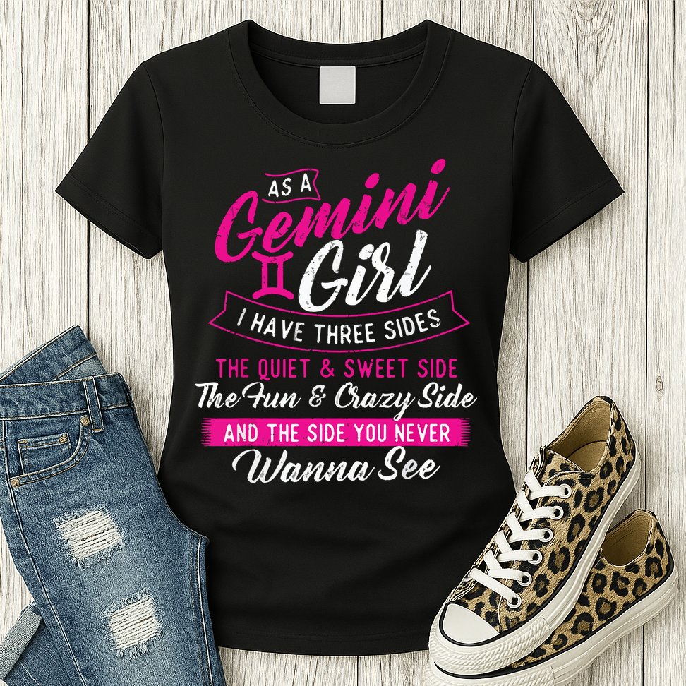 As A Gemini Girl I Have Three Sides Astrology Zodiac Sign Womens T-Shirt
