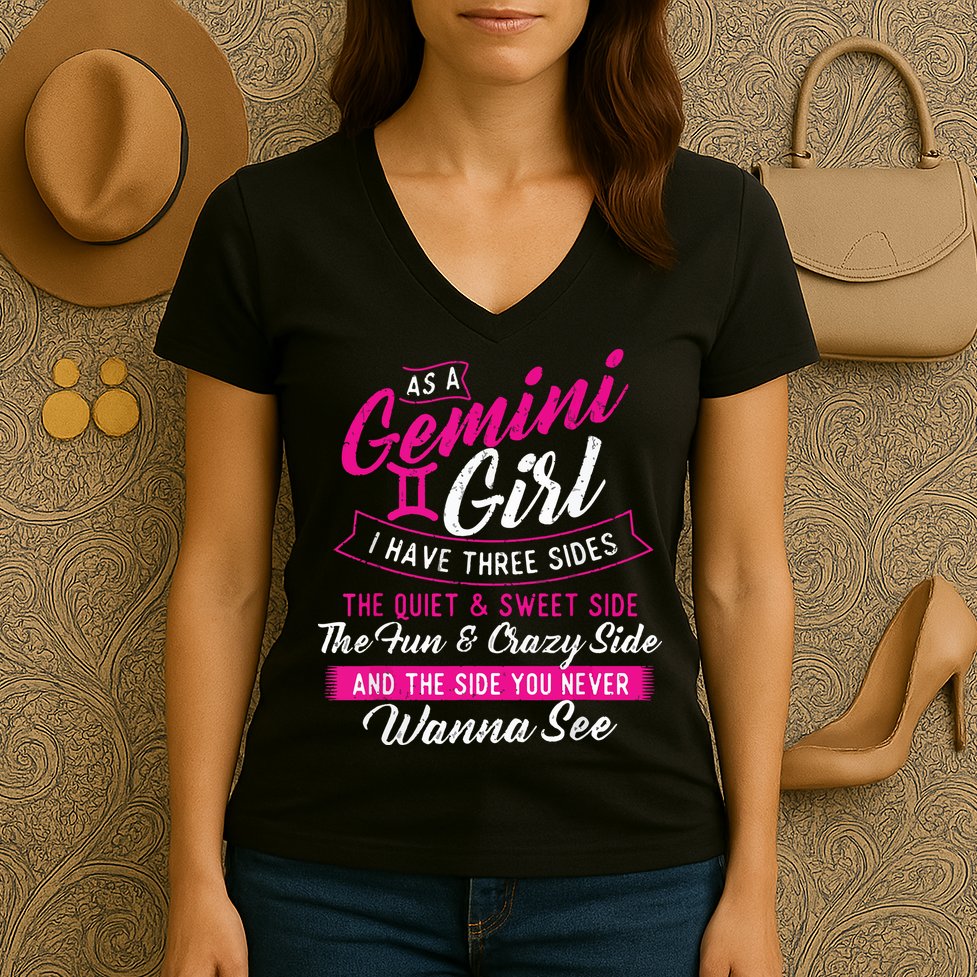 As A Gemini Girl I Have Three Sides Astrology Zodiac Sign Women's V-Neck T-Shirt