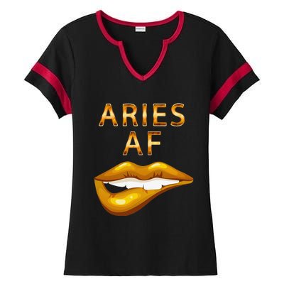 Aries Af Gold Sexy Lip Birthday Ladies Halftime Notch Neck Tee