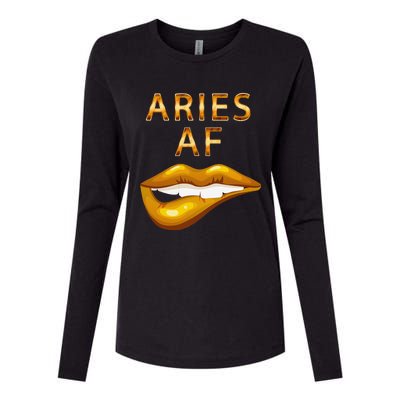 Aries Af Gold Sexy Lip Birthday Womens Cotton Relaxed Long Sleeve T-Shirt