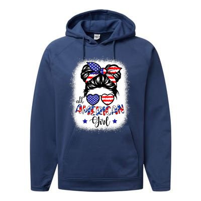 All American Girls 4th Of July Bleached Shirts Daughter USA Performance Fleece Hoodie