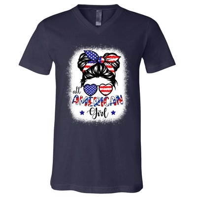 All American Girls 4th Of July Bleached Shirts Daughter USA V-Neck T-Shirt