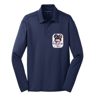 All American Girls 4th Of July Bleached Shirts Daughter USA Silk Touch Performance Long Sleeve Polo