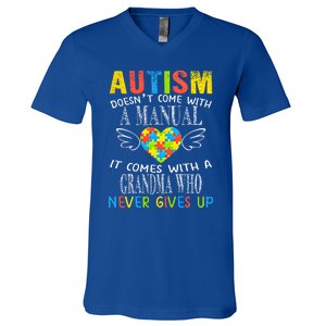 Autism Awareness Gift For Autism Grandma Gift V-Neck T-Shirt