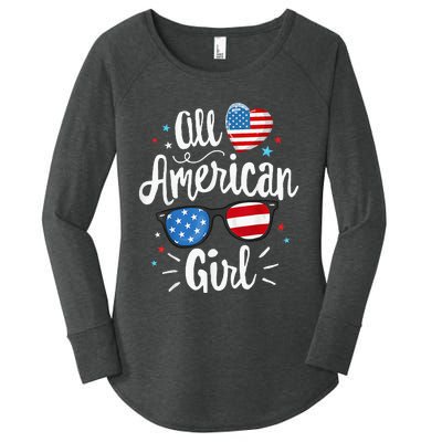 All American Girl Women American Flag 4th Of July Patriotic Women's Perfect Tri Tunic Long Sleeve Shirt