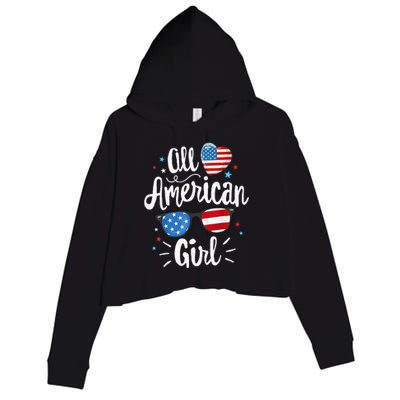 All American Girl Women American Flag 4th Of July Patriotic Crop Fleece Hoodie