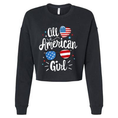 All American Girl Women American Flag 4th Of July Patriotic Cropped Pullover Crew