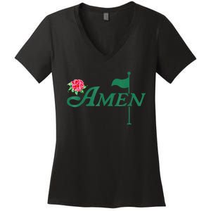 Amen Azalea Golf Masters Floral Golfing Enthusiast Design Women's V-Neck T-Shirt