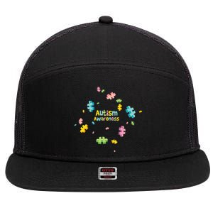 Autism Awareness Gift Puzzle Pieces Gift 7 Panel Mesh Trucker Snapback Hat