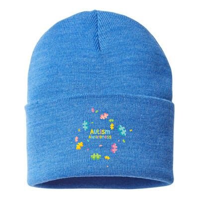 Autism Awareness Gift Puzzle Pieces Gift Sustainable Knit Beanie