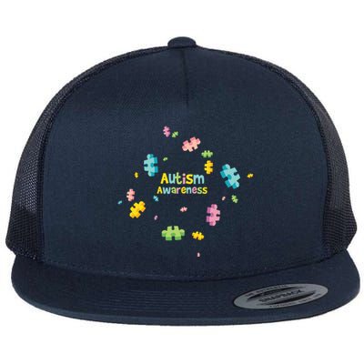 Autism Awareness Gift Puzzle Pieces Gift Flat Bill Trucker Hat