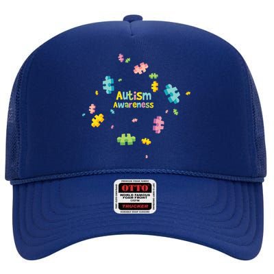 Autism Awareness Gift Puzzle Pieces Gift High Crown Mesh Back Trucker Hat